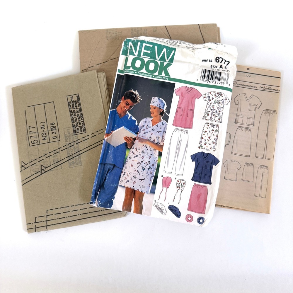 Vintage 2002 New Look 6777 Sewing Pattern Medical Scrubs Uniform S-XL Uncut NOS
